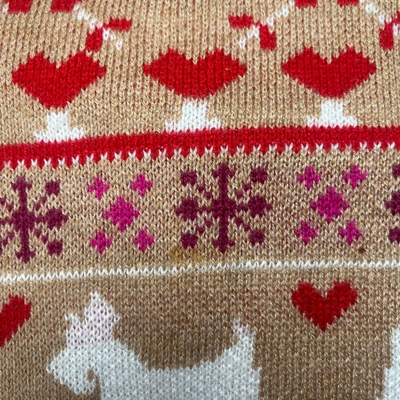Charter Club Tan Scottie Dog Embellished Sweater Womens Size M Hearts Red Pink - Picture 3 of 8